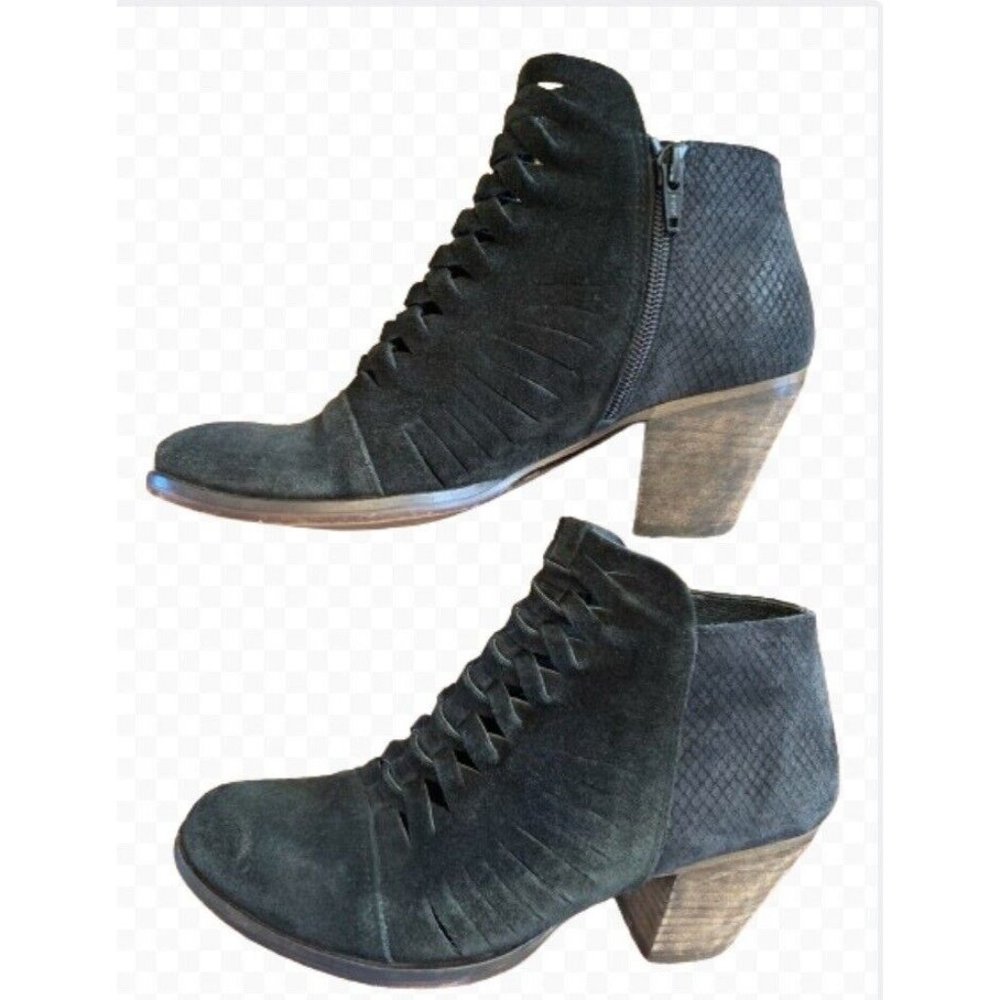 Free People Loveland Ankle Bootie Black Suede Braided Front Women's 37 7.5 7
